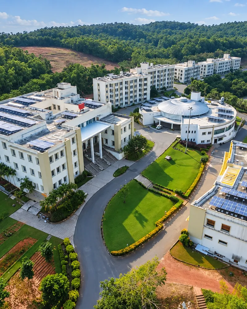 Aerial view of the TAPMI Manipal campus buildings